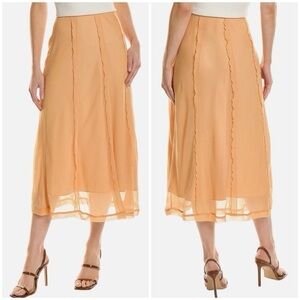 Vince Sheer Crinkle Lettuce-Edge Midi Skirt Light Orange Size Small
